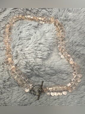 Pink and Clear Beaded Necklace with Silver Clasp
